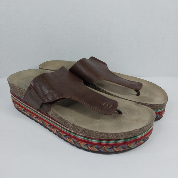 So Brand Size 9 M Faux Leather Platform Cork Multi Colored Boho Sandals Shoes - Picture 1 of 14